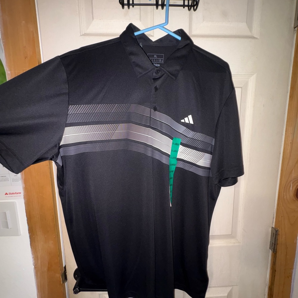 ADIDAS Men’s Black Polo with Gray Striped Chest